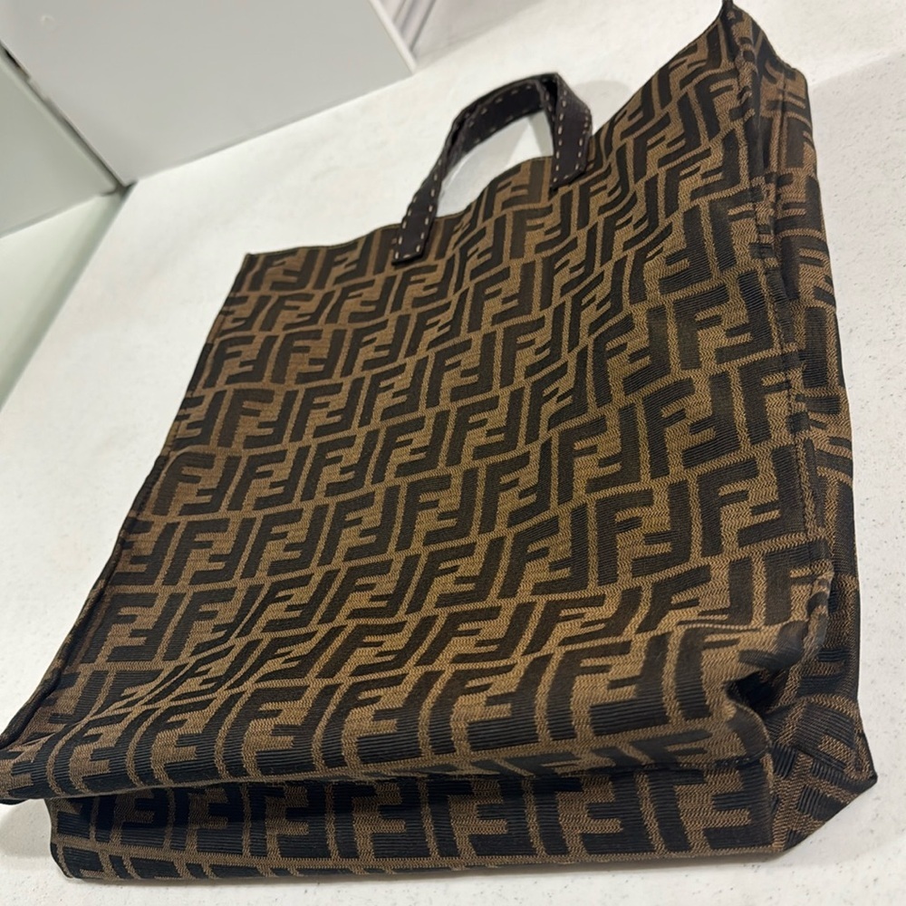 FENDI Zucca Tote FF Monogram Brown Vertical Canvas Satchel Bag Authentic - Picture 4 of 16